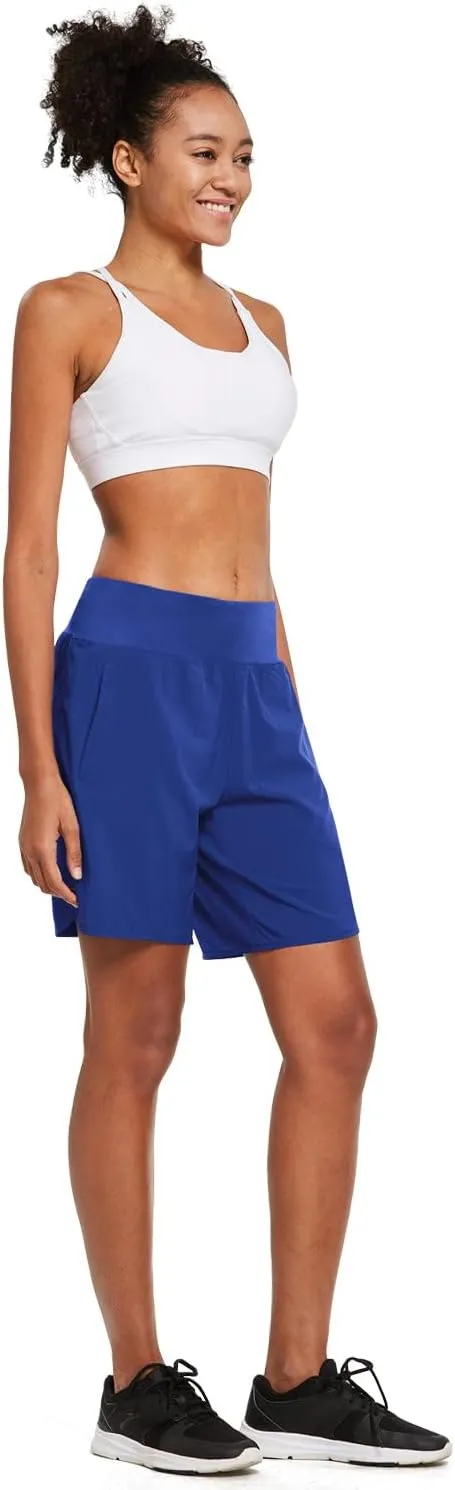 baleaf Womens' 7" Long Running Athletic Shorts with Liner High Waist Workout Gym Quick Dry Soft Split Leg Zipper Pocket