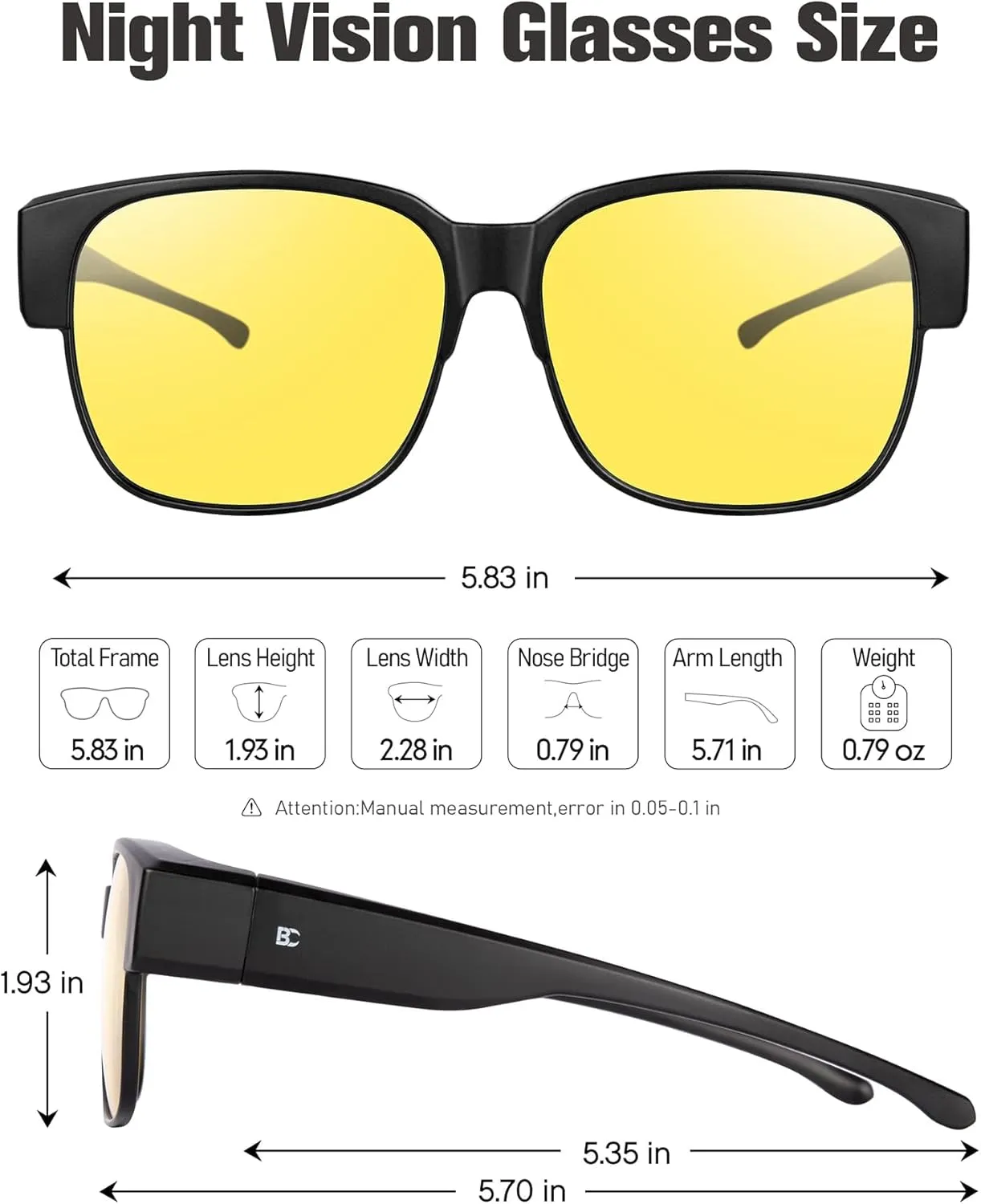 BIRCEN Polarized Fit Over Sunglasses: Wear Over Glasses Sunglasses Wrap Around Fitover Shades for Men Women UV Protection