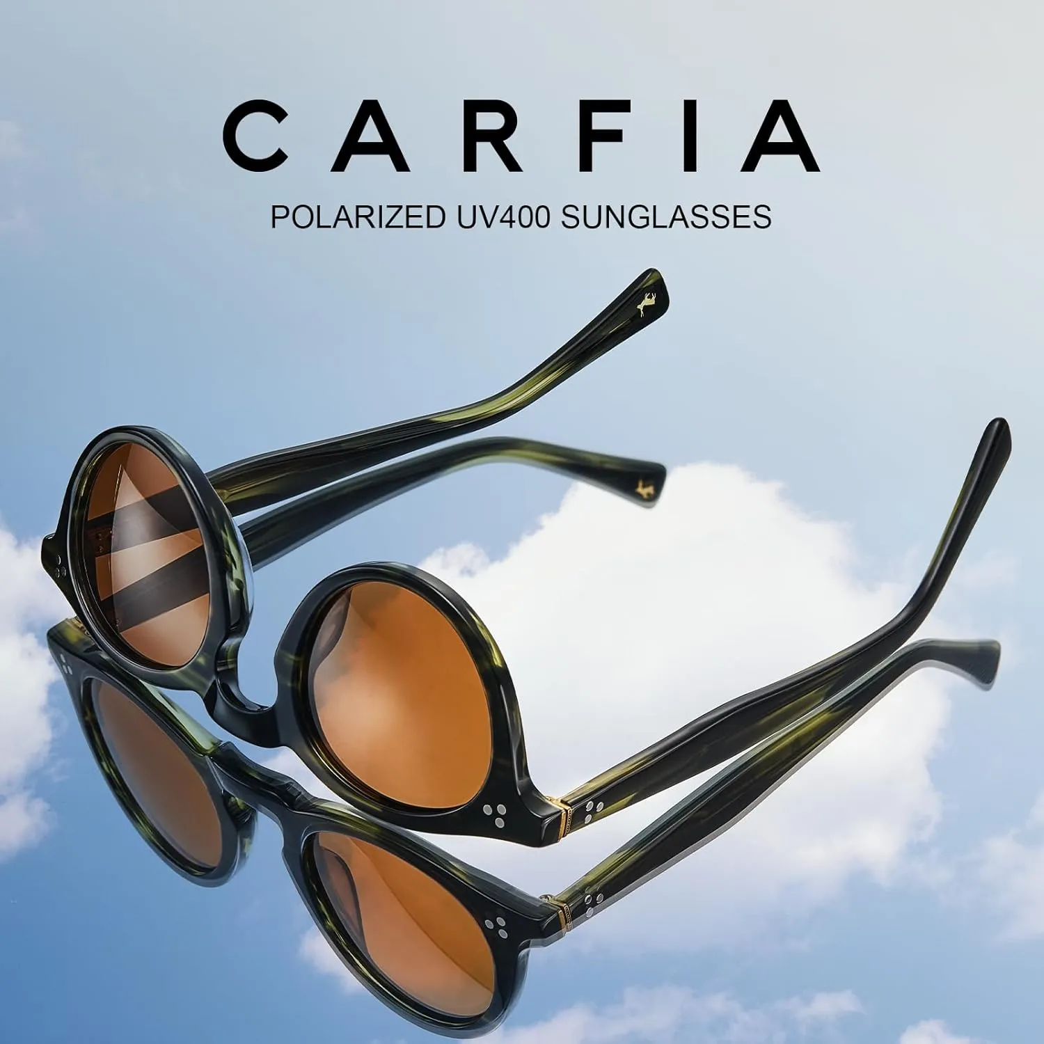 CARFIA Retro Men's Sunglasses Polarized UV400 Protection, Small Round Acetate Italian Luxury Style Driving Shades