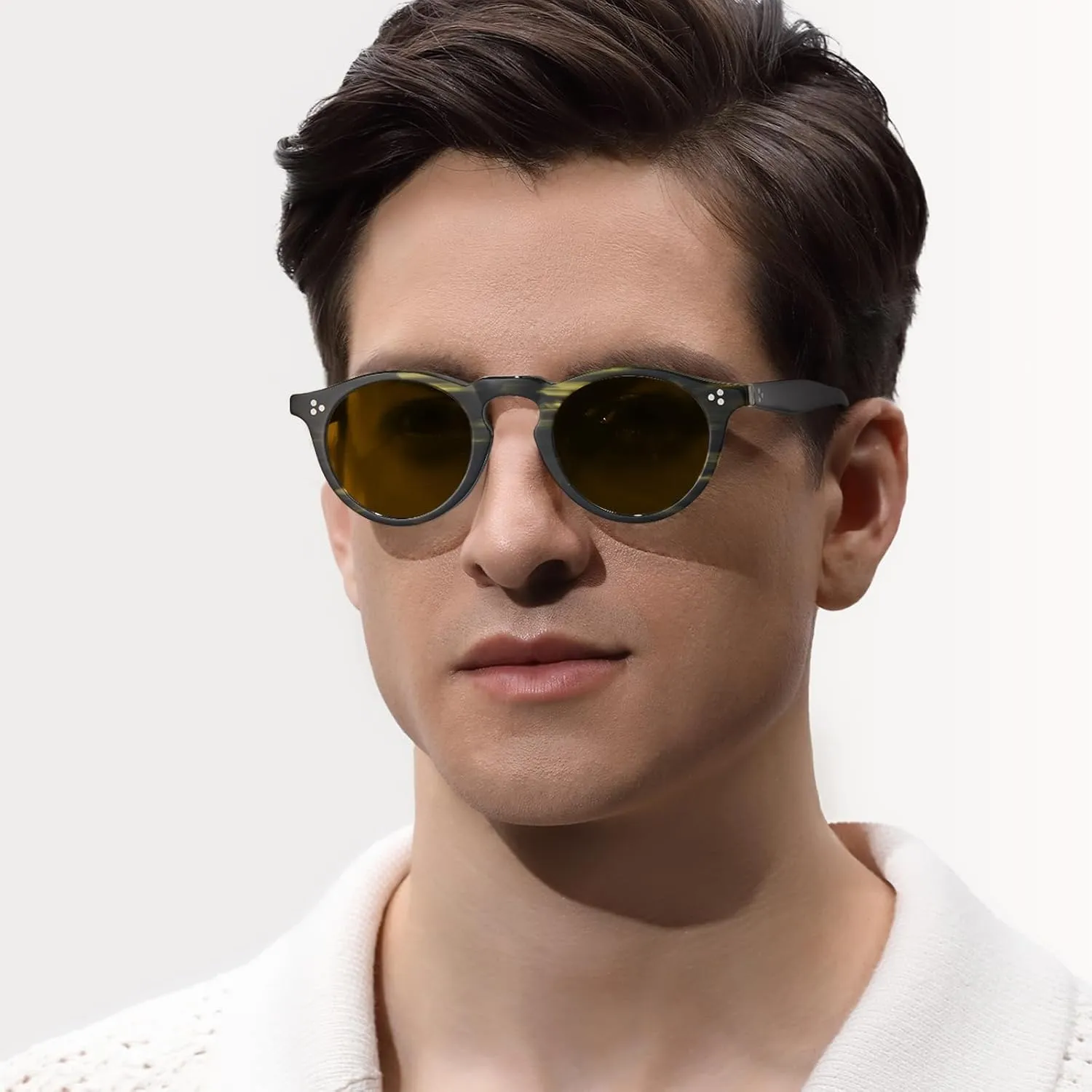 CARFIA Retro Men's Sunglasses Polarized UV400 Protection, Small Round Acetate Italian Luxury Style Driving Shades