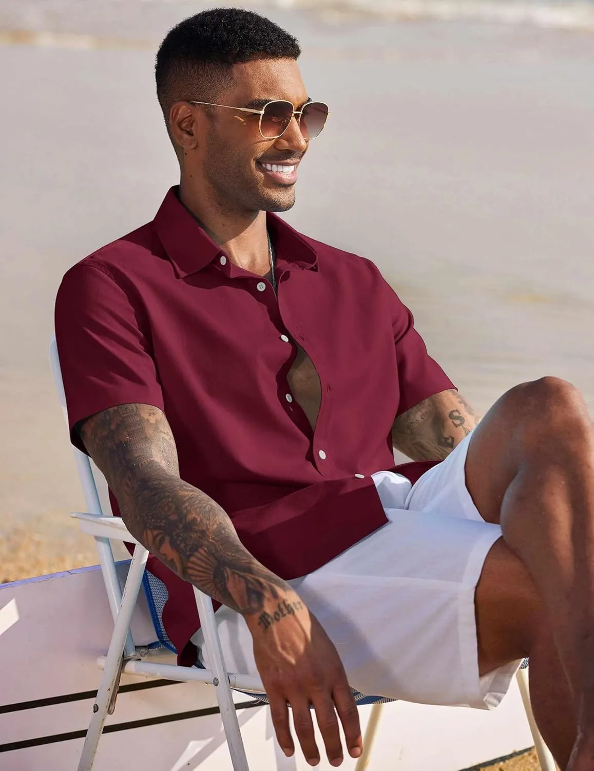 COOFANDY Men's Linen Casual Short Sleeve Shirt Button Down Summer Beach Wedding Shirts