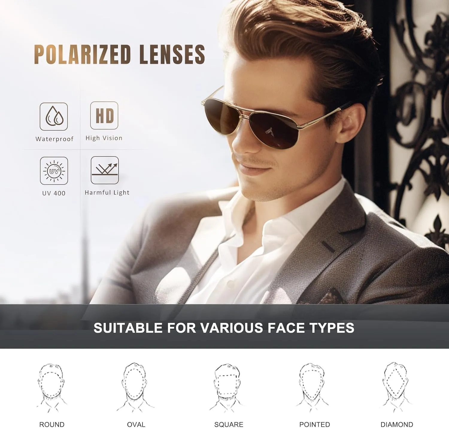 Eiuizah Polarized Aviator Sunglasses for Men Women- Classic Sun Glasses for Driving Fishing with UV Protection