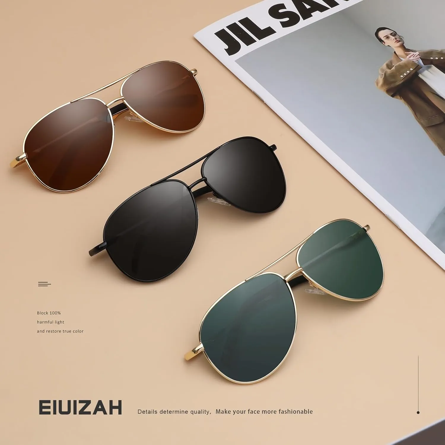 Eiuizah Polarized Aviator Sunglasses for Men Women- Classic Sun Glasses for Driving Fishing with UV Protection