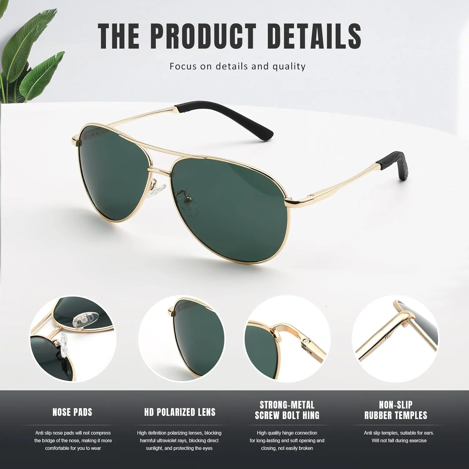 Eiuizah Polarized Aviator Sunglasses for Men Women- Classic Sun Glasses for Driving Fishing with UV Protection