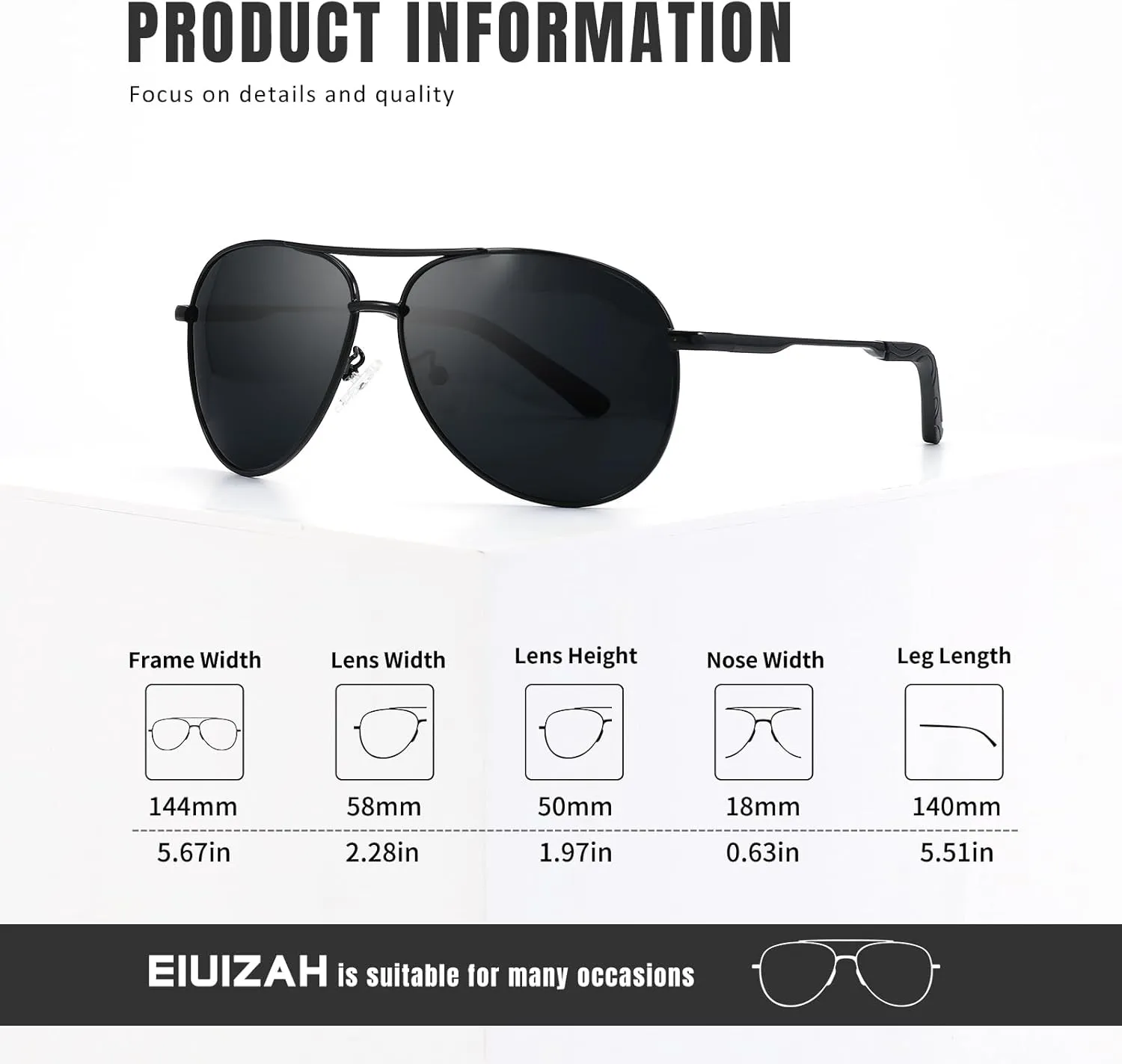 Eiuizah Polarized Aviator Sunglasses for Men Women- Classic Sun Glasses for Driving Fishing with UV Protection