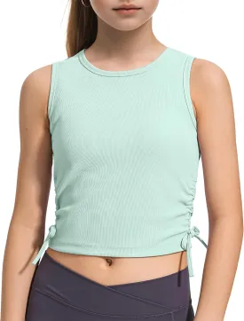 HASMES Girls Tank Tops Ribbed Knit Sleeveless Crop Tops for Kids Round Neck Dance Tops 5-14Y