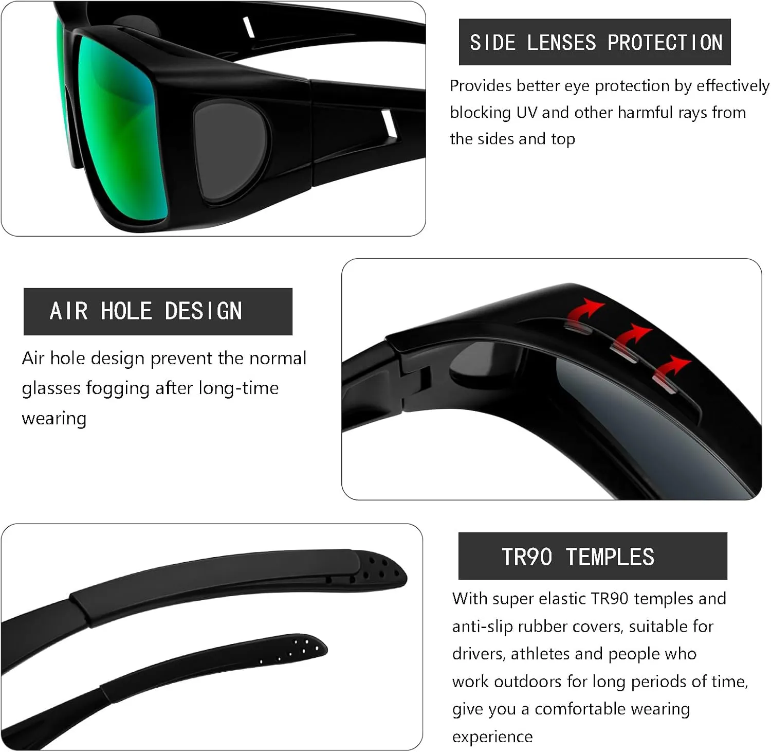 KANASTAL Fit Over Glasses for Men Women Polarized UV400 Protection Fashion Wrap Around Shades