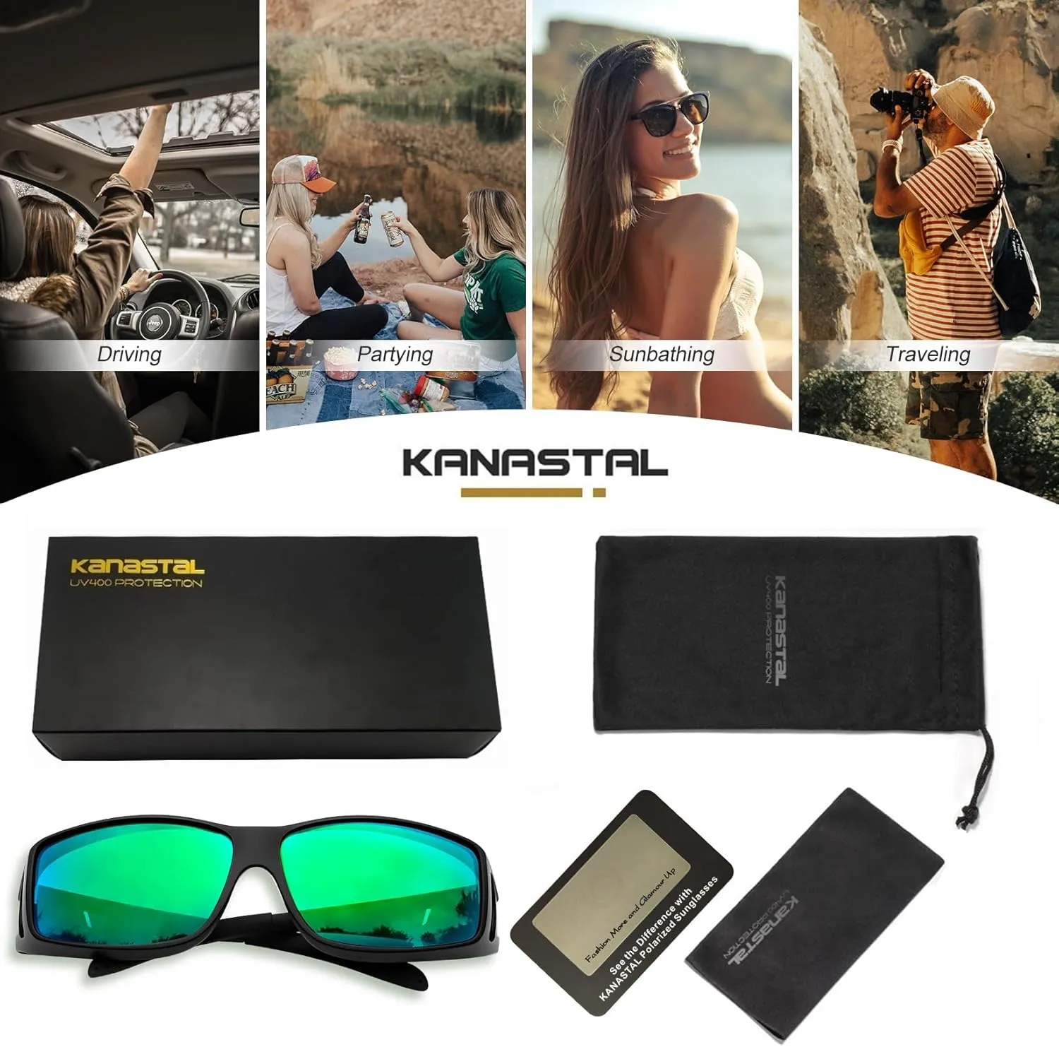 KANASTAL Fit Over Glasses for Men Women Polarized UV400 Protection Fashion Wrap Around Shades