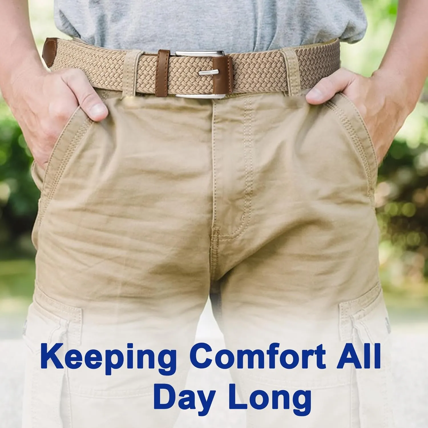 Mens Belt, Canvas Elastic Fabric Woven Stretch Multicolored Braided Belts for Golf Casual Pants Shirts Jeans