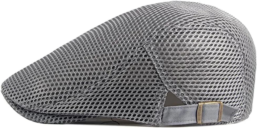 Mens Breathable Mesh Summer Hat Adjustable Newsboy Beret Ivy Cap Cabbie Flat Cap