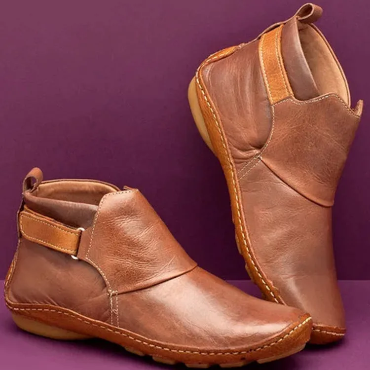 Owlkay Winter Fashion Women's Velcro Flat Ankle Martin Boots