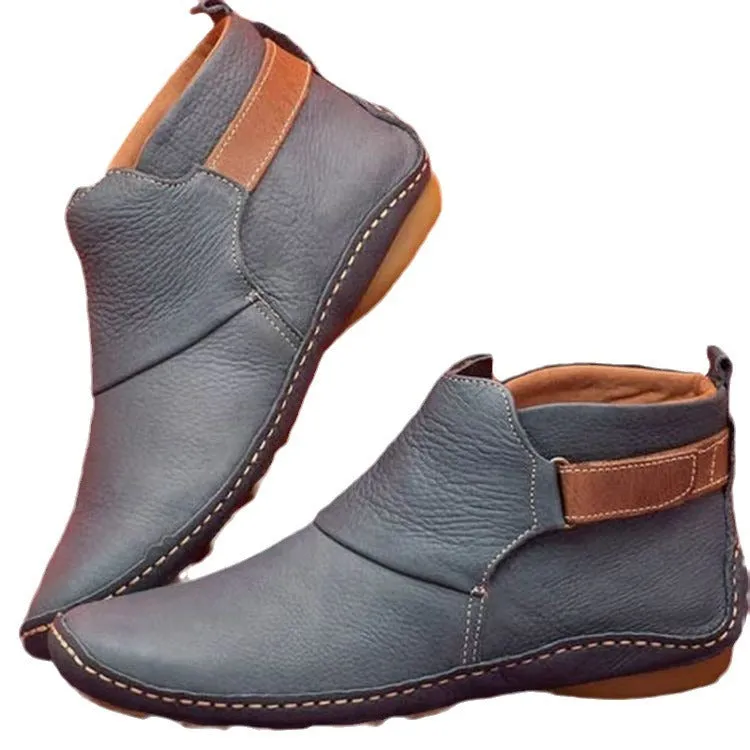 Owlkay Winter Fashion Women's Velcro Flat Ankle Martin Boots