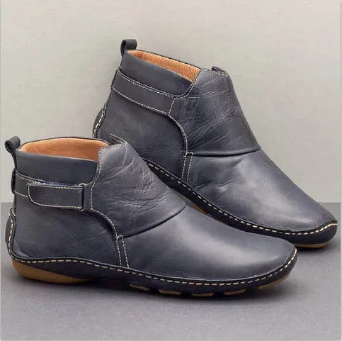 Owlkay Winter Fashion Women's Velcro Flat Ankle Martin Boots