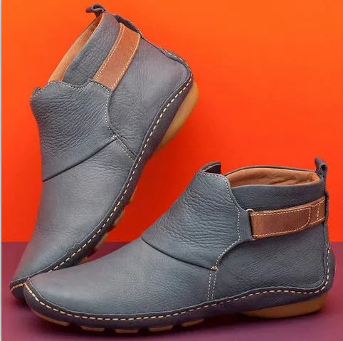 Owlkay Winter Fashion Women's Velcro Flat Ankle Martin Boots