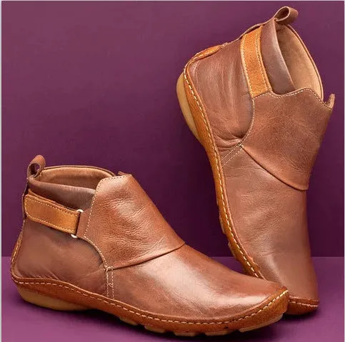 Owlkay Winter Fashion Women's Velcro Flat Ankle Martin Boots