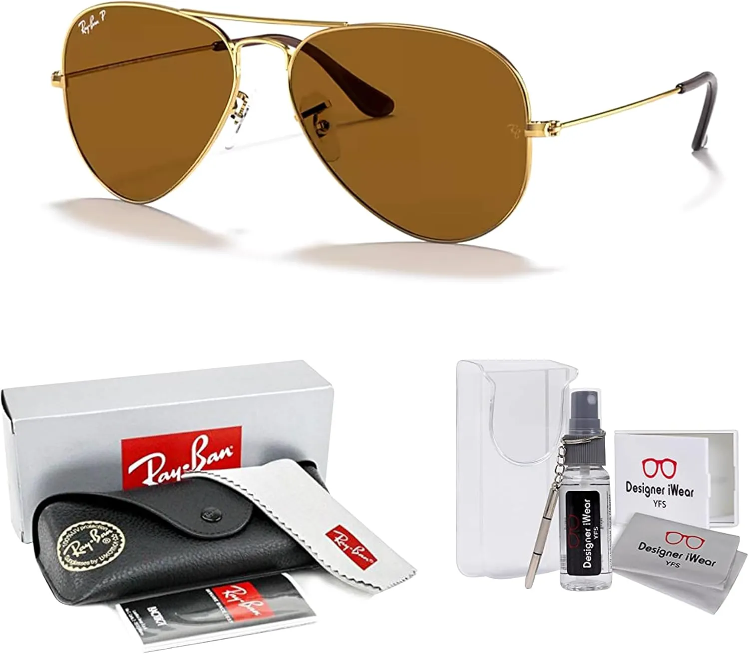Ray-Ban RB3025 Metal POLARIZED Aviator Sunglasses For Men For Women   BUNDLE with Designer iWear Eyewear Care Kit