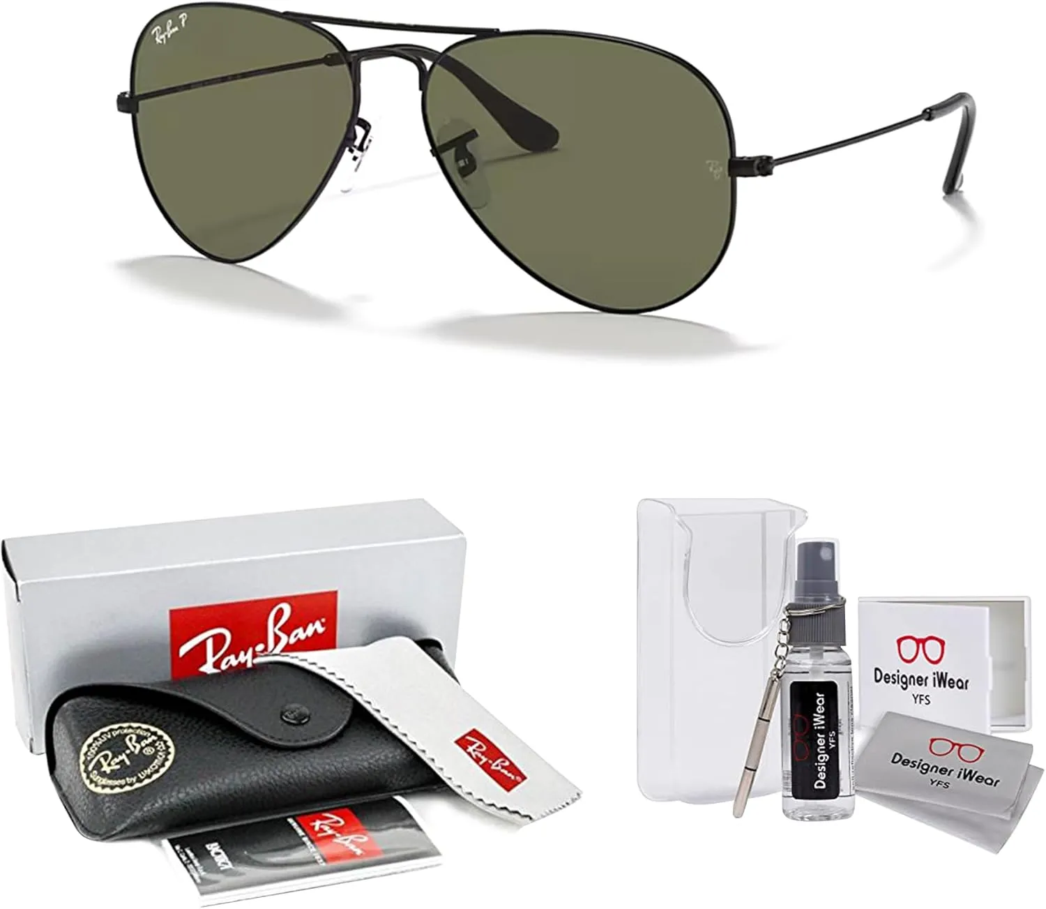 Ray-Ban RB3025 Metal POLARIZED Aviator Sunglasses For Men For Women   BUNDLE with Designer iWear Eyewear Care Kit