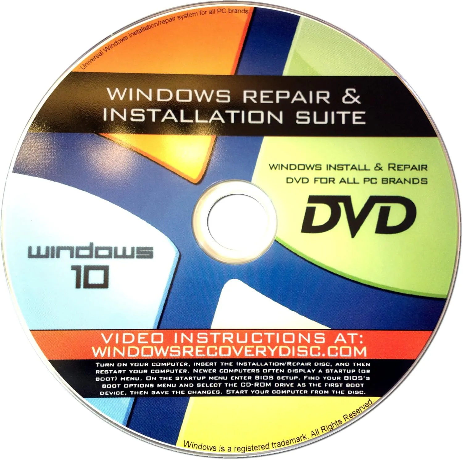 Recovery, Repair & Re-install disc compatible with MS Win 10 32/64 bit