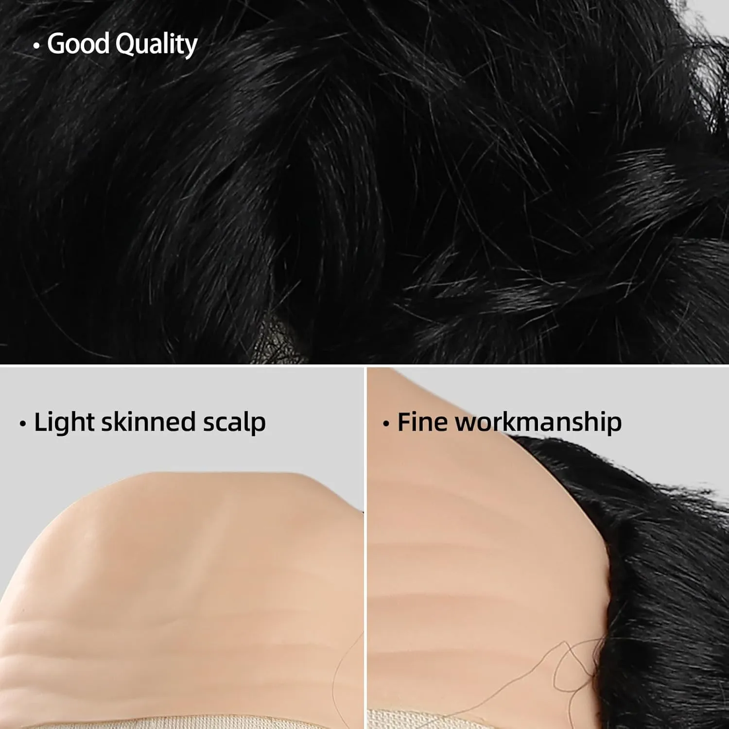 Short Curly Old Man Bald Cap Wig Mad Black Scientist Synthetic Balding Halloween Anime Cosplay Costume Wigs (Black)