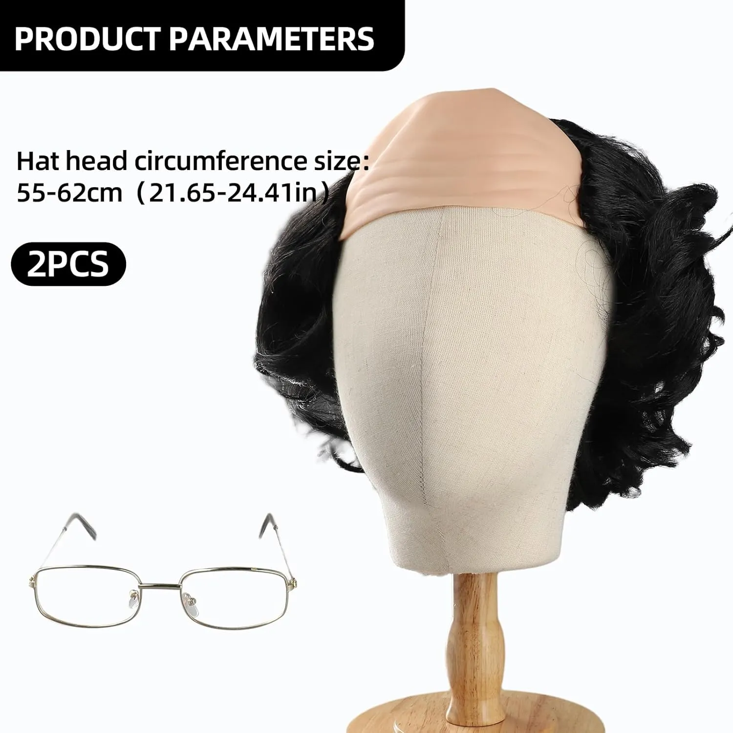 Short Curly Old Man Bald Cap Wig Mad Black Scientist Synthetic Balding Halloween Anime Cosplay Costume Wigs (Black)