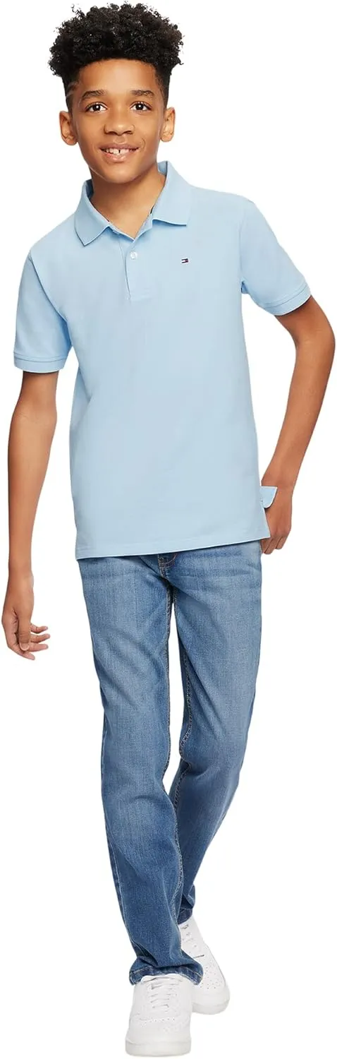 Tommy Hilfiger Boys' Short Sleeve Premium Pique Polo Shirt, Button Closure, Soft & Comfortable