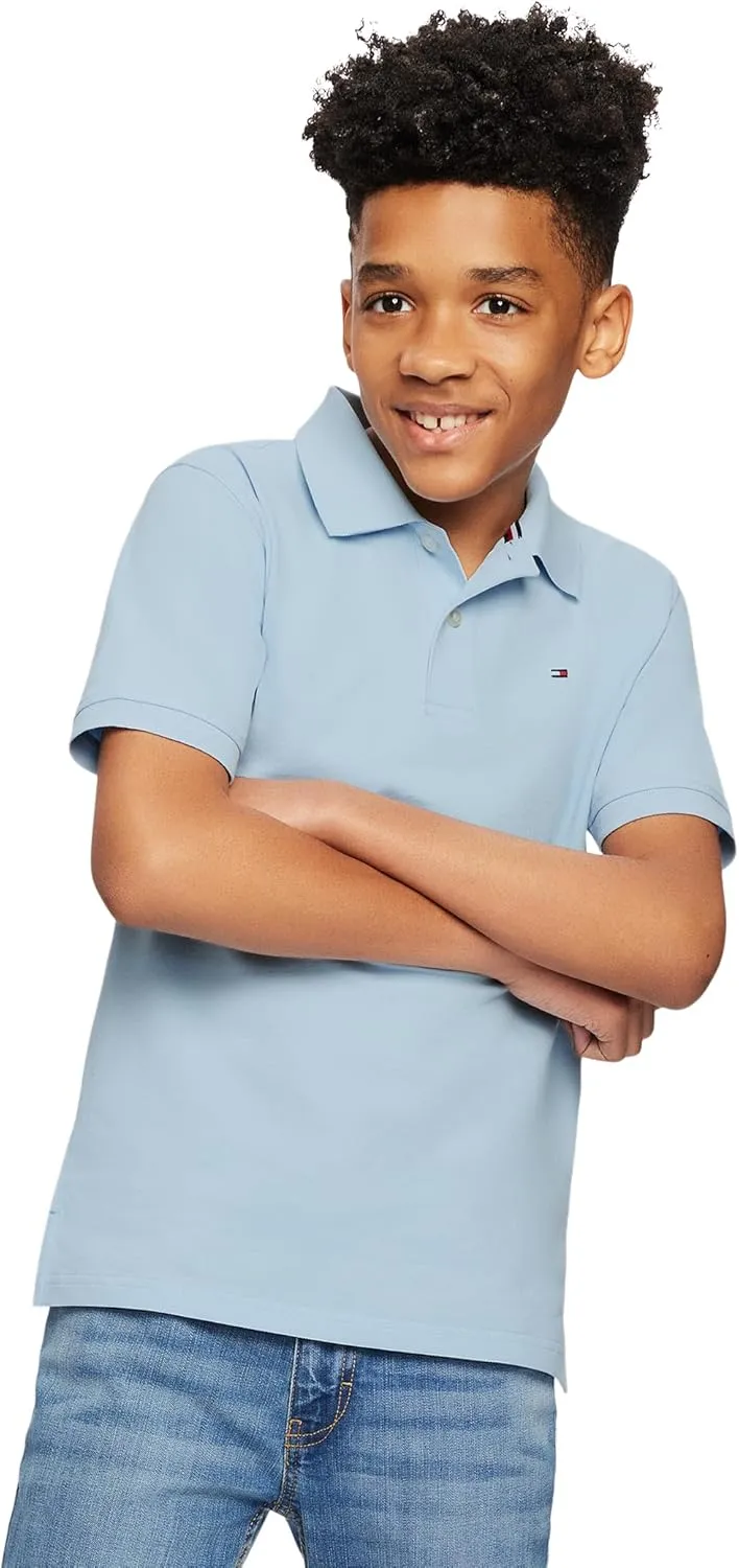 Tommy Hilfiger Boys' Short Sleeve Premium Pique Polo Shirt, Button Closure, Soft & Comfortable
