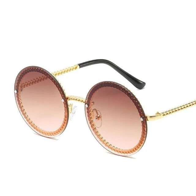 Women's Luxury Metal Chain Round Oversized Fashion Sunglasses
