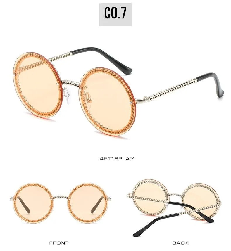 Women's Luxury Metal Chain Round Oversized Fashion Sunglasses
