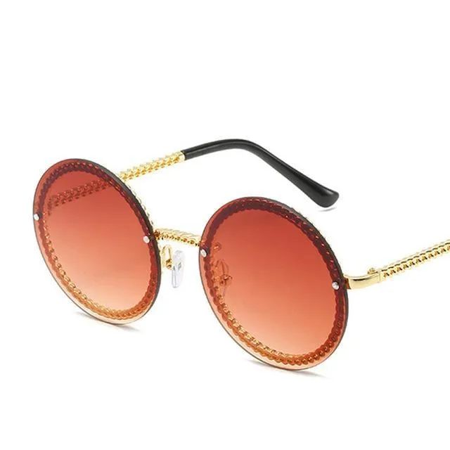 Women's Luxury Metal Chain Round Oversized Fashion Sunglasses