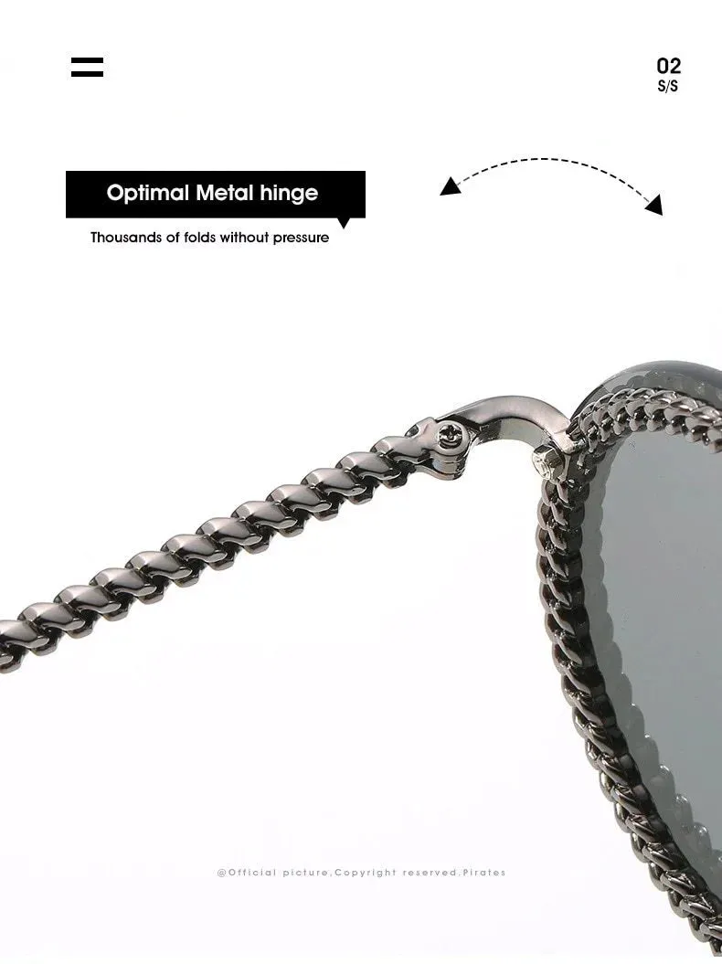 Women's Luxury Metal Chain Round Oversized Fashion Sunglasses