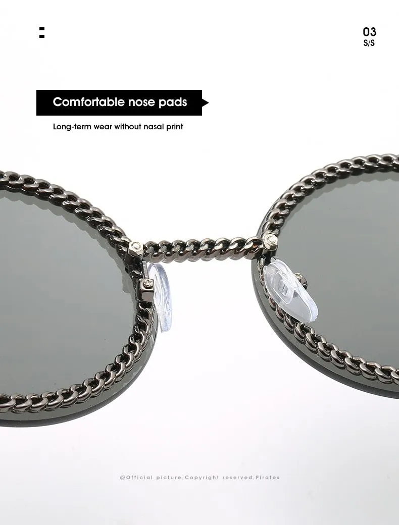 Women's Luxury Metal Chain Round Oversized Fashion Sunglasses