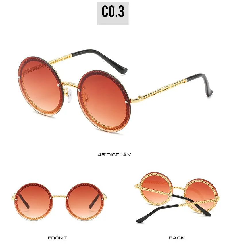 Women's Luxury Metal Chain Round Oversized Fashion Sunglasses