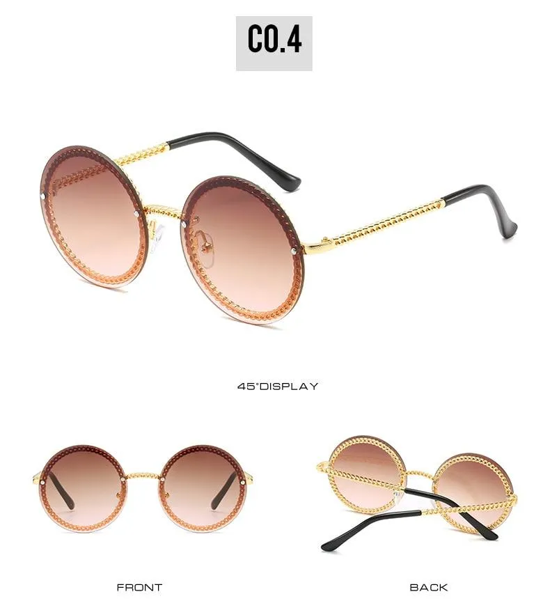 Women's Luxury Metal Chain Round Oversized Fashion Sunglasses