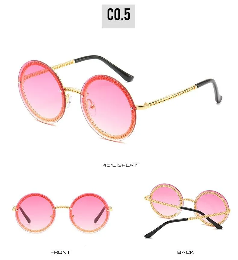 Women's Luxury Metal Chain Round Oversized Fashion Sunglasses