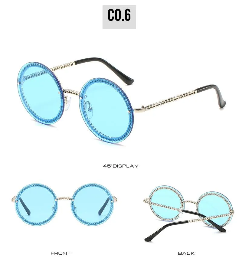 Women's Luxury Metal Chain Round Oversized Fashion Sunglasses