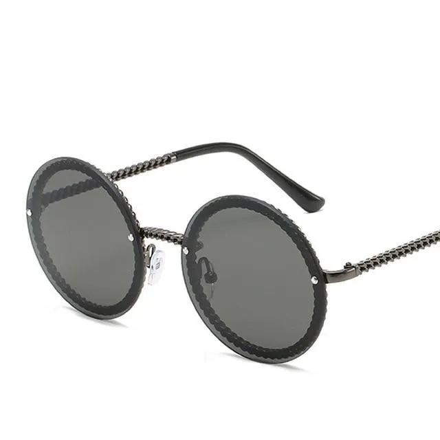 Women's Luxury Metal Chain Round Oversized Fashion Sunglasses