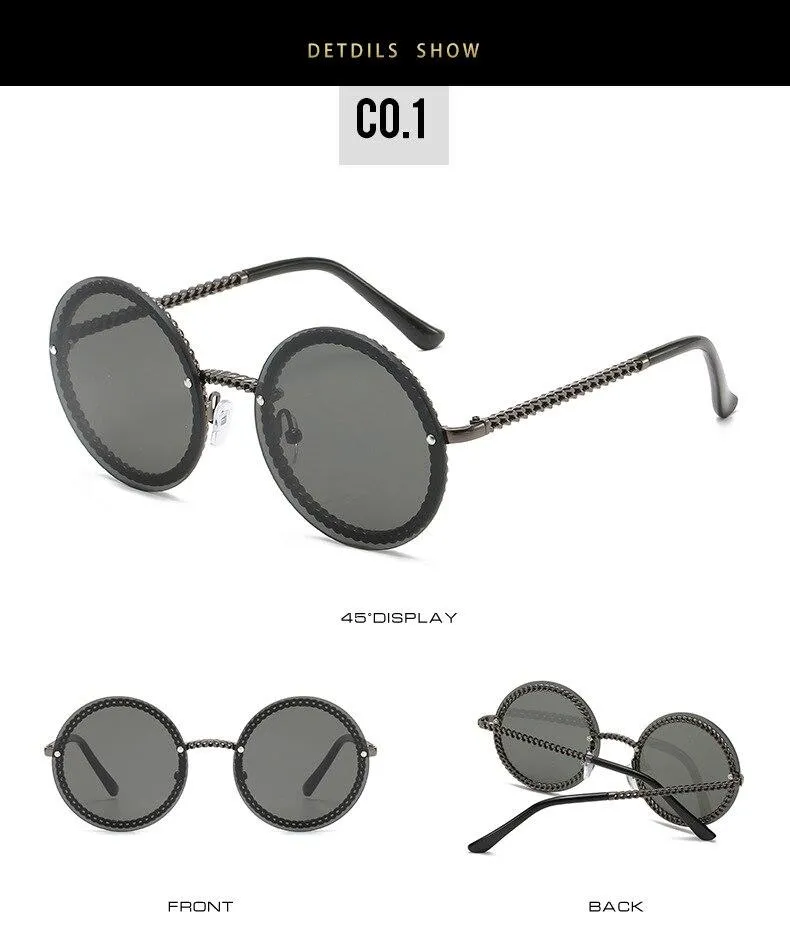 Women's Luxury Metal Chain Round Oversized Fashion Sunglasses