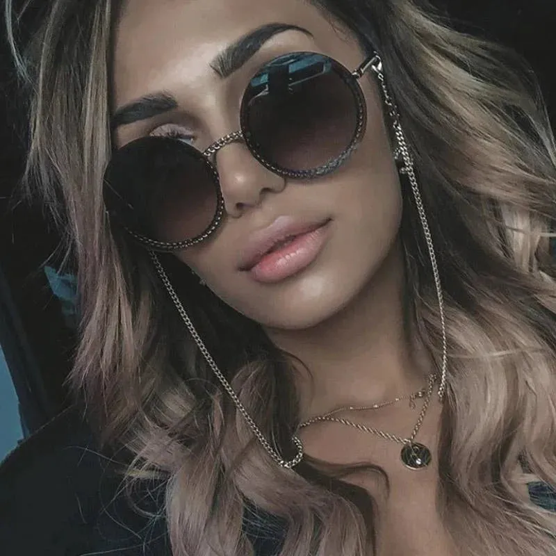 Women's Luxury Metal Chain Round Oversized Fashion Sunglasses