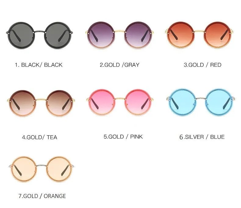 Women's Luxury Metal Chain Round Oversized Fashion Sunglasses