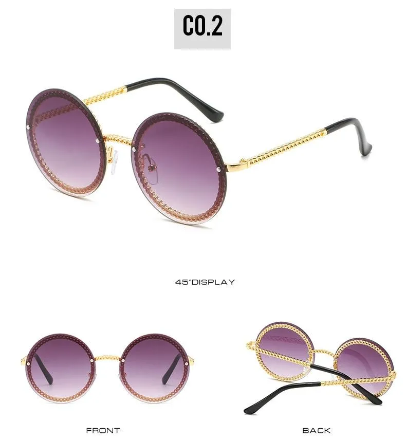 Women's Luxury Metal Chain Round Oversized Fashion Sunglasses