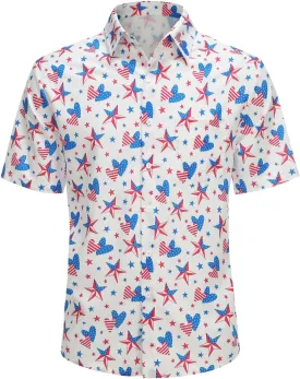 yolsun Men's 4th of July Button-Down Shirt - Casual Short Sleeve, American Flag Print, Independence Day Hawaiian Shirt