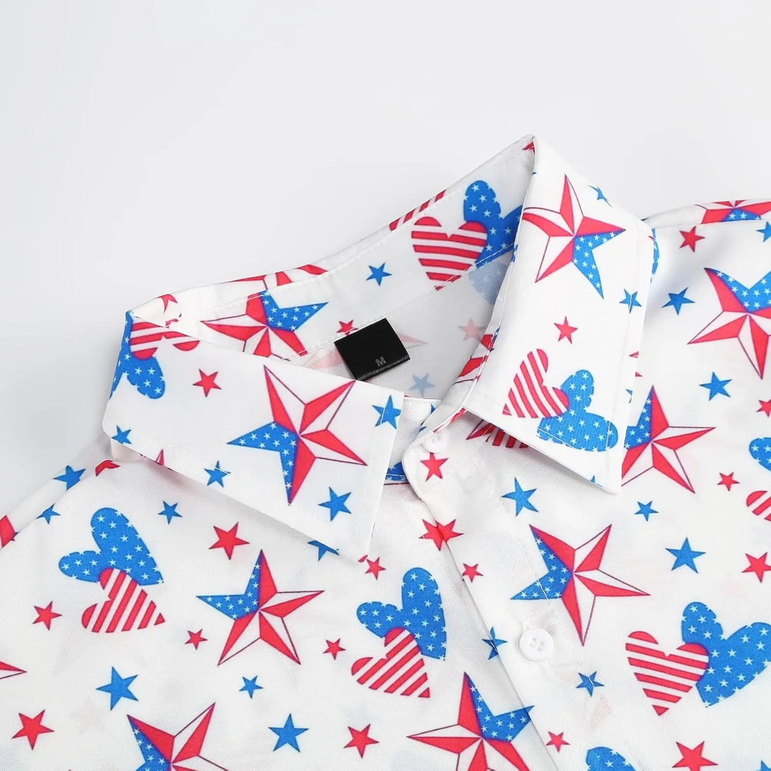 yolsun Men's 4th of July Button-Down Shirt - Casual Short Sleeve, American Flag Print, Independence Day Hawaiian Shirt