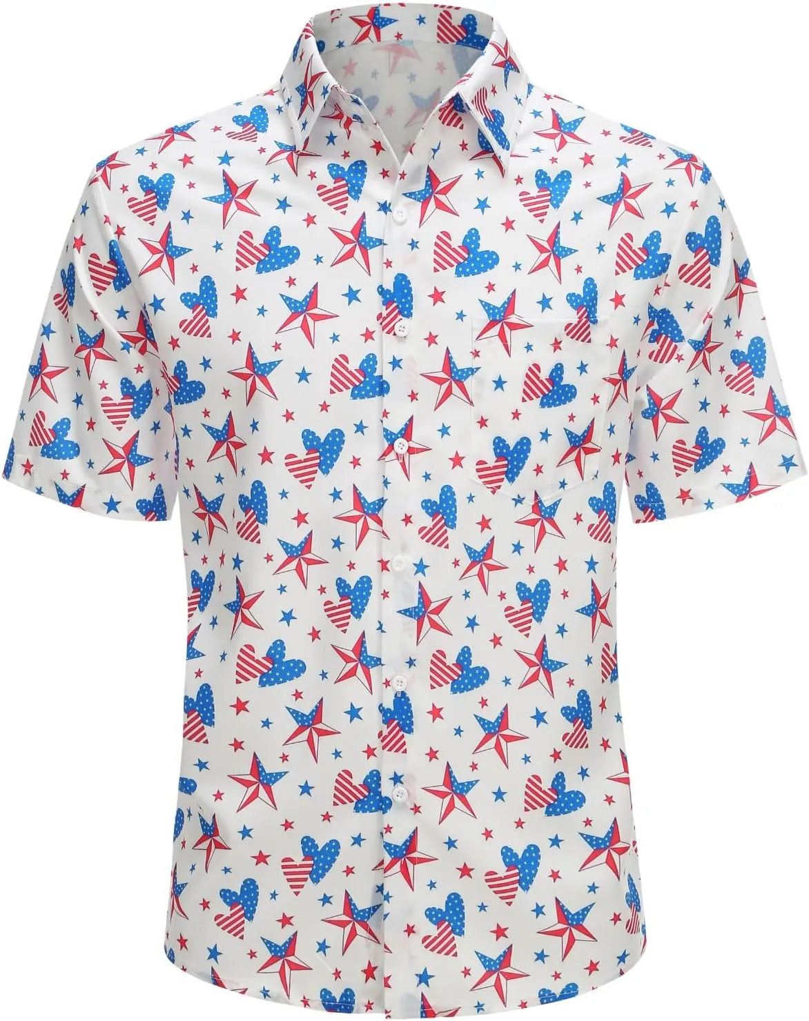 yolsun Men's 4th of July Button-Down Shirt - Casual Short Sleeve, American Flag Print, Independence Day Hawaiian Shirt